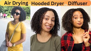 How To Dry Your Natural Hair Air Drying VS Hooded Dryer VS Diffusing Your Curls [upl. by Nosnevets405]