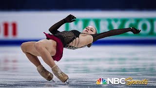 Trusova attempts five quads in valiant free skate vaults from 12th to podium at worlds  NBC Sports [upl. by Ewer]