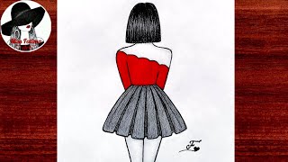 Very Easy Girl Drawing  Girl Drawing Step By Step  Easy Girl Backside Drawing [upl. by Ennaecarg]