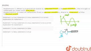 Statement1 When a transverse wave is reflected from a denser medium the trough i [upl. by Itsim]