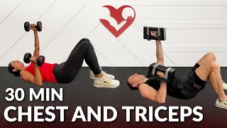 30 Min Dumbbell Chest Workout at Home  Chest and Triceps Exercises [upl. by Teryn]