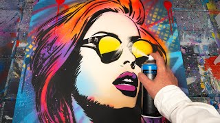 Explosive Pop Art Stencil Painting Create a Stylish Portrait with Fluorescent Colors 🎨🚀 [upl. by Didier]