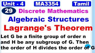 Discrete Mathematics MA3354 Algebraic Structures in Tamil  Lagranges Theorem for Groups in Tamil [upl. by Yblok]