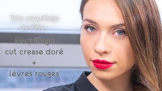 Tuto maquillage cut crease  eyeliner pailleté et lèvres rouges intenses [upl. by Quent]