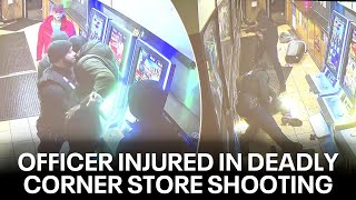 Video shows deadly Philadelphia corner store shooting that injured officer [upl. by Llehcal]