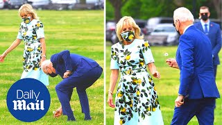 Cute moment Biden picks Jill a flower as they board Marine One [upl. by Anitahs]