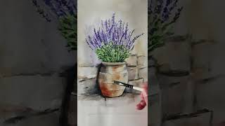 Pot de fleurs de lavande shortWatercolor lavender flowers watercolorpainting [upl. by Eegnat]