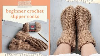 Beginner Friendly Crochet Slipper Socks  quick project [upl. by Nylodam]