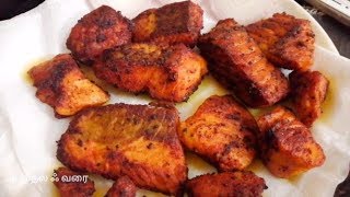 Salmon fish fry in Tamil  Salmon pan fry  Indian style salmon fry recipe [upl. by Yrral851]