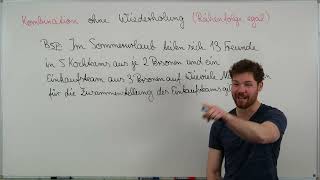 Kombination ohne Wiederholung Bsp Urlaubsgruppe Aufteilung Reihenfolge egal Stochastik Aufgabe [upl. by Wolford]