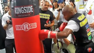 FLOYD MAYWEATHER JR WRECKING HEAVY BAG TRAINING FOR VICTOR ORTIZ MAYWEATHER WORKOUT VIDEO [upl. by Ark]