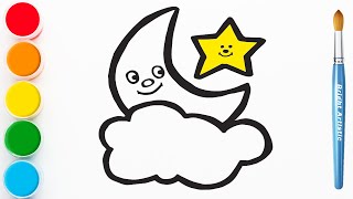 How to Draw the Moon and a Star Easy Cute  step by step [upl. by Lienad443]