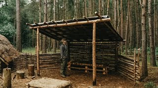 3 Days Building Bushcraft Survival Shelter with Hand Tools [upl. by Esirtal105]