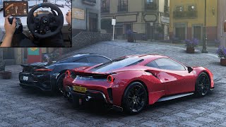 MCLAREN 765LT amp FERRARI 488 PISTA CITY DRIVE  Forza Horizon 5  Logitech G923 Gameplay [upl. by Limoli262]