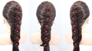 Easy And Simple Hairstyle For Wedding Guest  Unique Ponytail Braid Half Up Half Down  Hairstyle [upl. by Nai]