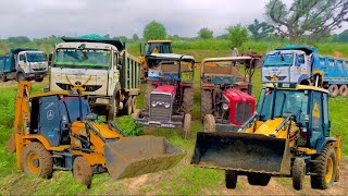 Jcb 3dx Backhoe Loader Machine Loading Red Mud In Mahindra and Swaraj Tractor Tr Jcb jcbjcbvideo [upl. by Amehsat795]