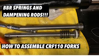 HOW TO INSTALL BBR SPRINGS AND DAMPENING RODS ON CRF110 [upl. by Enelak]