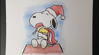 A Snoopy watercolour painting for Christmas HolidayArtChallenge [upl. by Ademordna]