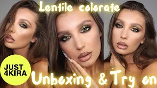 Unboxing amp Try on  Lentile colorate Just4Kira  makeup cu lentile de contact [upl. by Namzzaj]