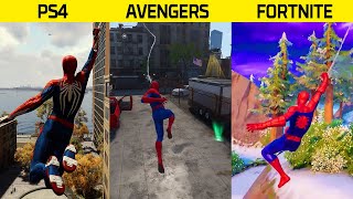 Fortnite SpiderMan VS Avengers VS Marvels SpiderMan  Swinging Comparison [upl. by Atikram601]