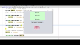 Java JCheckBox in NetBeans  ActionListener  Multiline JLabel [upl. by Arukas]