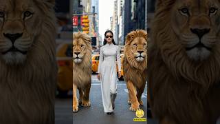 cool lady and lions2 agt americasgottalent [upl. by Tay560]