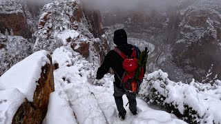 Climbing Angels Landing in a Snowstorm [upl. by Gnilsia]