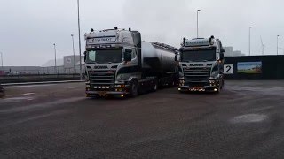 Scania R500 V8 amp Scania R450  Loading Grain Pro   Van Triest Veevoeders Hoogeveen [upl. by Nelly]