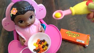 Baby Alive Super Snackin Lily Doll eats Reeses Pieces Candy for a Snack [upl. by Mukul]