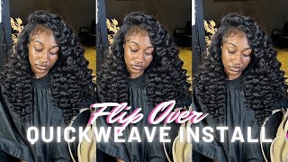 HOW TO FLIPOVER QUICKWEAVE  CURLY BUNDLES  WAND CURLS  NO CUTTING WEFT METHOD [upl. by Ellesirg]