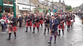 Kilsyth Thistle amp Barrhead Pipe Bands in street parade marching to 2024 Pitlochry Highland Games [upl. by Ahsieker160]