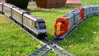 LEGO Santa Fe and Metroliner on a big Layout in the Garden [upl. by Yedarb900]