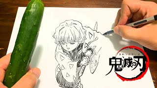 【Demon Slayer Kimetsu no Yaiba】 Zenitsu Agatsuma sliced cucumbers with kaminari no kokyu [upl. by Anirtap]