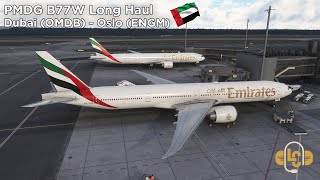 Dubai OMDB  Oslo ENGM  Emirates PMDG B77W Long Haul [upl. by Bradstreet]