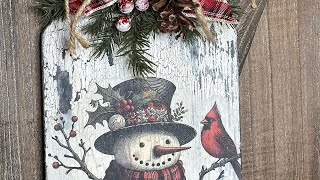 Snowman Dollar Tree Cutting Board Makeover [upl. by Aicatsue559]