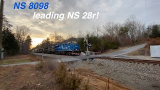 NS 8098 Conrail leads NS 28R with 5 locomotives and a friendly engineer [upl. by Uv]