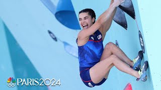 Brooke Raboutou climbs to third in bouldering semis Janja Garnbret near perfect  Paris Olympics [upl. by Gnues445]