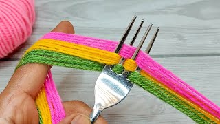 Amazing 2 Beautiful Woolen Yarn Flower making ideas with Fork  Easy Sewing Hack [upl. by Bowler]