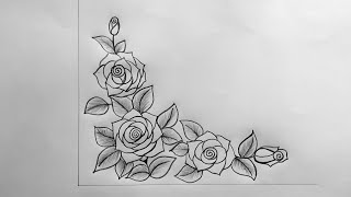 Rose Flower Corner Design  Border Design  Rose Drawing [upl. by Ahsinan]