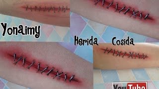 HERIDA CON PUNTADAS O COSIDAS PINTACARITAS  STITCHED ARM FACE PAINTING [upl. by Jerri]