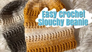 How to Crochet Top Down Textured Slouchy Beanie [upl. by Ailhat]