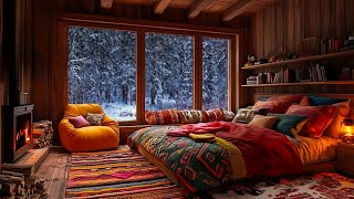 Deep Sleep with Snowstorm and Fireplace Sounds  Winter Wonderland Cozy Bedroom  Sleep Relax Heal [upl. by Liemaj]