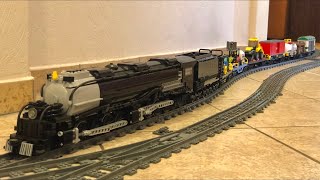 Custom LEGO Big Boy with freight wagons on a huge Layout [upl. by Ikeda666]