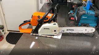 Motorsåg Stihl MS 250  service av kedjespänning primer nållager  trix och fix [upl. by Earas]