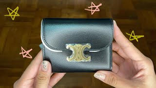 Celine Triomphe Wallet Small in Shiny Calfskin Black  Unboxing in detail [upl. by Melany]