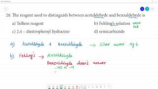 The reagent used to distinguish between acetaldehyde and benzaldehyde isa Tollens reagent [upl. by Nohtan]