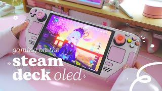 ✨ cozy pc gaming on the pretty glossy OLED steam deck  ft genshin on steam os  setup options ✿ [upl. by Ailemap]