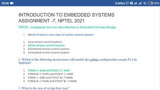 Introduction to embedded systems NPTEL assignment 7 solutions NPTEL week 4 answers  NPTELanswers [upl. by Toffic]