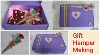 How To Make Gift Hamper  DIY Gift Hamper For Valentines Day  Hamper Box Making  Gift Hamper Ideas [upl. by Arolf720]