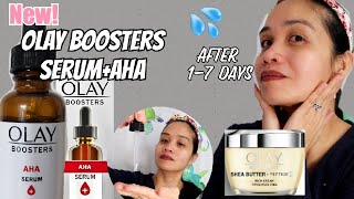 New Olay Boosters Serum  AHA Serum How to use Alpha Hydroxy Acid on dry skin type [upl. by Naujtna]